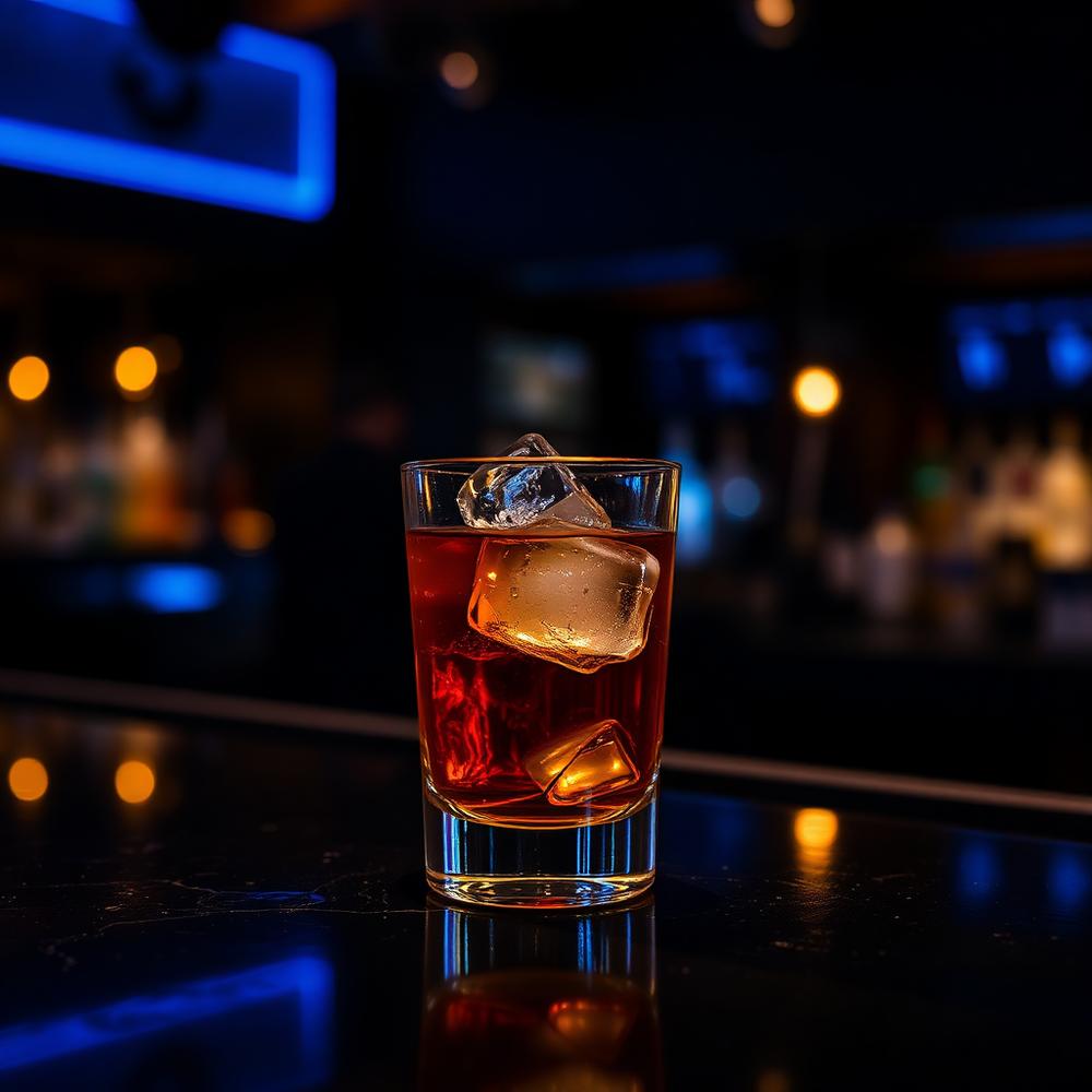 Whiskey cocktail on the rocks at Duke's bar